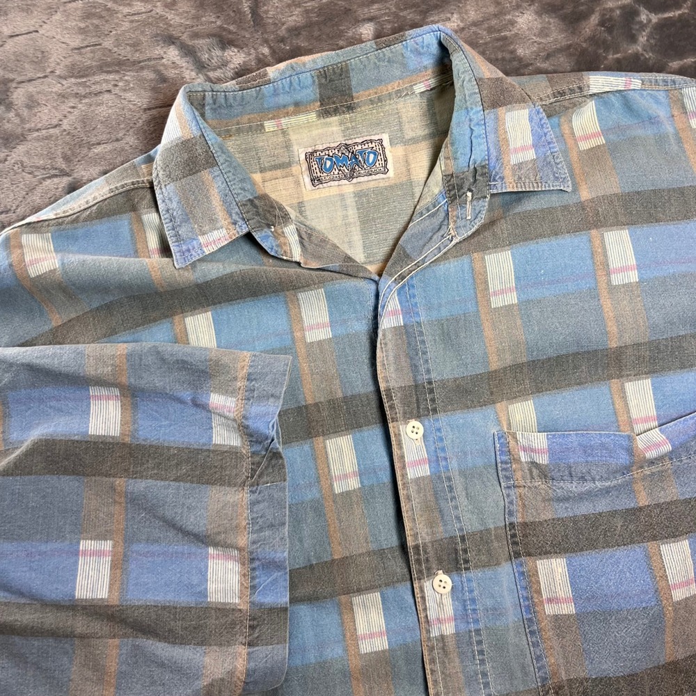 VTG TOMATO Men's Plaid Button Down Shirt Casual Summer Beach Size XL